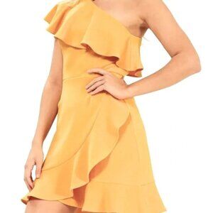 MINKPINK Yellow One-Shoulder Ruffle Dress
